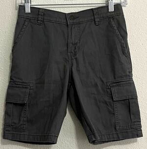 Thereabouts Men's Black Solid Cargo Shorts, Flat Front, Button, Pockets
